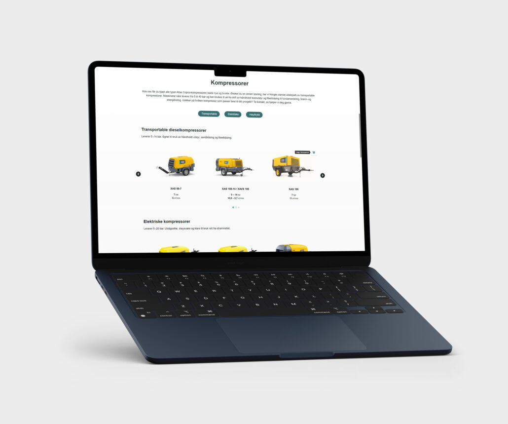 Produktside fra Oslo Trykklufts nye nettside